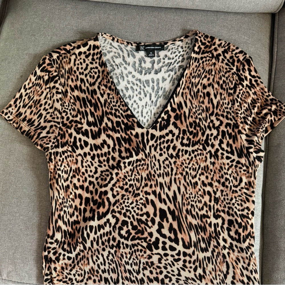 Womens Blouse INC International Concepts Leopard Print Ruched Top Size xl